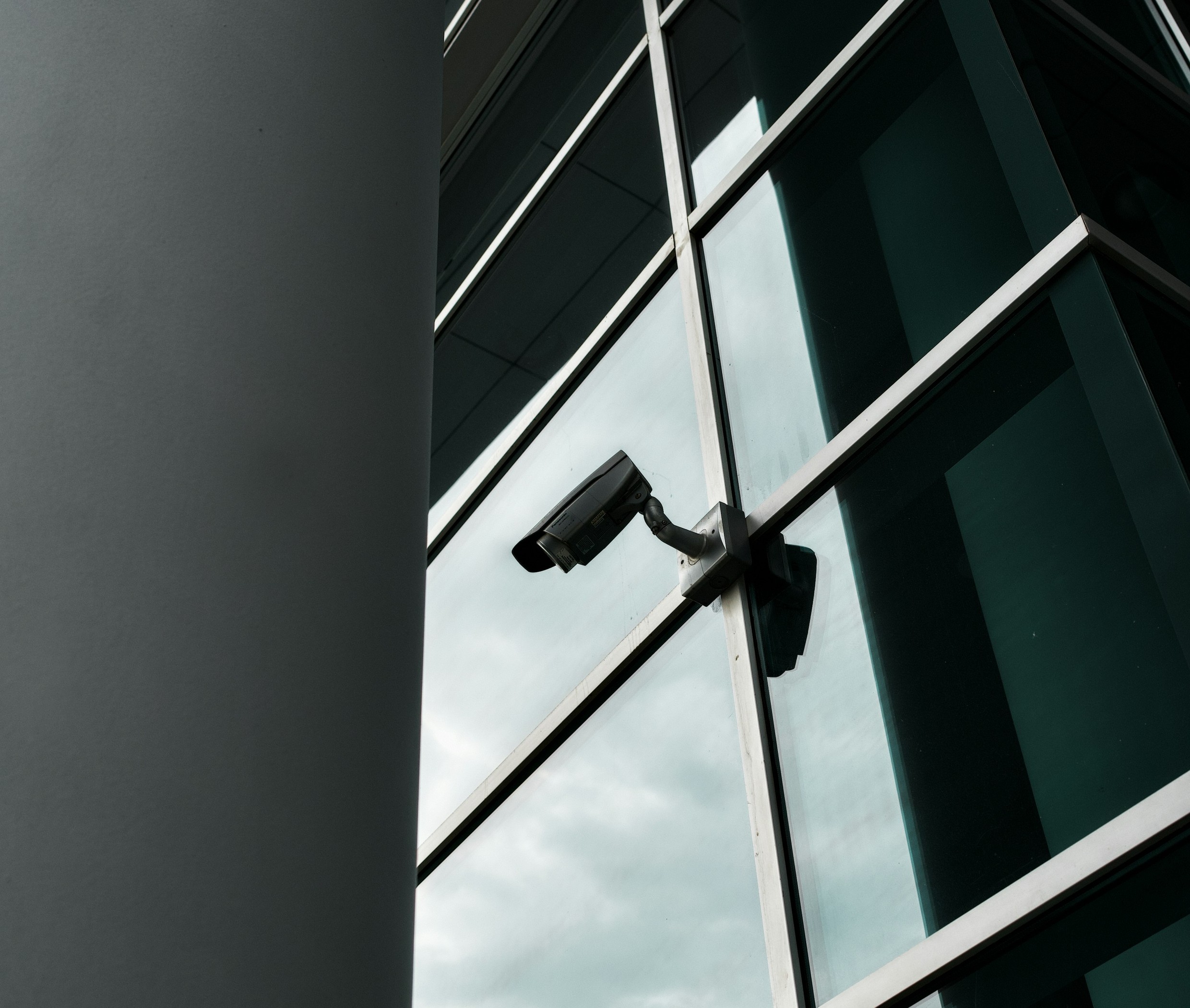 Security camera mounted on a modern building